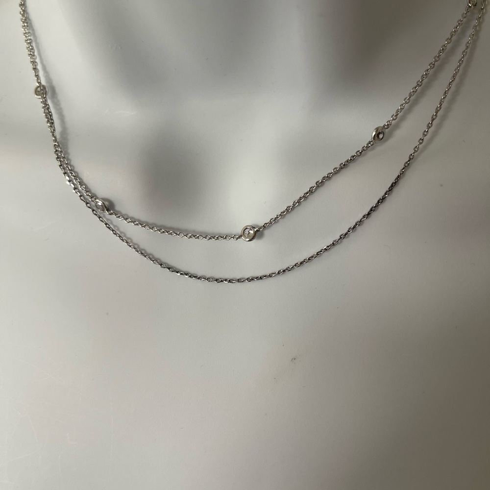 Silver Small Crystal Double Layered Necklace Mini… - image 3